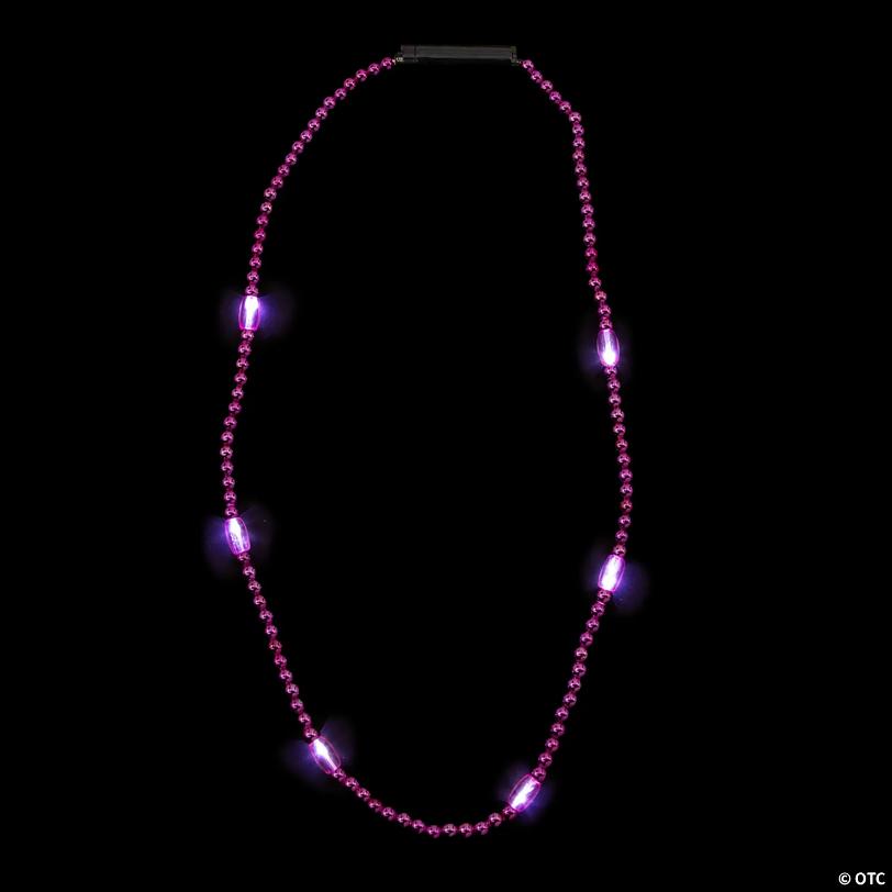 33" Pink Light-Up LED Plastic Beaded Breakaway Necklaces – 6 Pc.