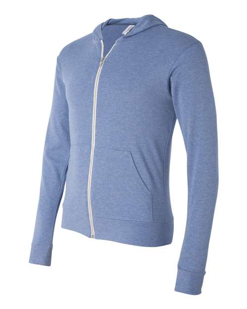 Triblend Lightweight Full-Zip Hooded Long Sleeve Tee | USA Decoration