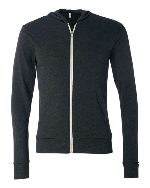 Triblend Lightweight Full-Zip Hooded Long Sleeve Tee | USA Decoration