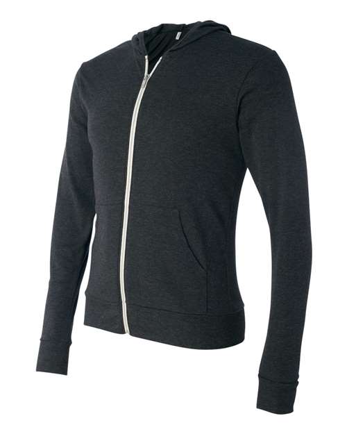Triblend Lightweight Full-Zip Hooded Long Sleeve Tee | USA Decoration