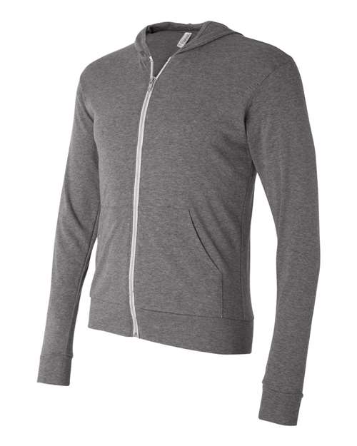 Triblend Lightweight Full-Zip Hooded Long Sleeve Tee | USA Decoration
