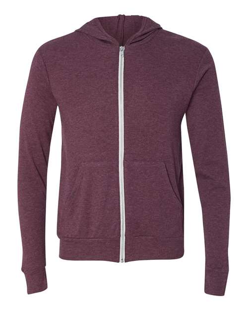 Triblend Lightweight Full-Zip Hooded Long Sleeve Tee | USA Decoration