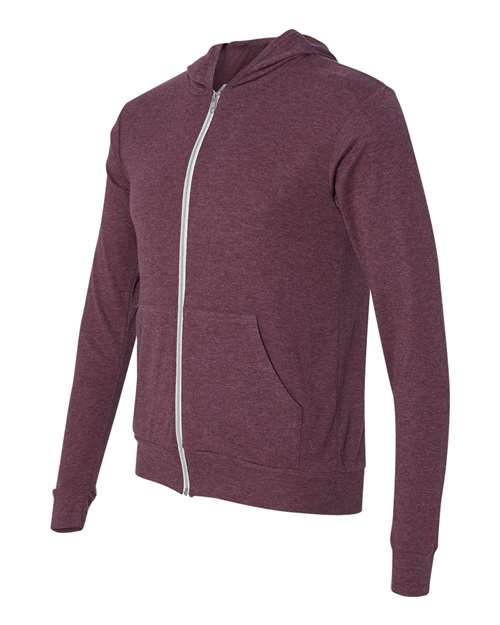 Triblend Lightweight Full-Zip Hooded Long Sleeve Tee | USA Decoration