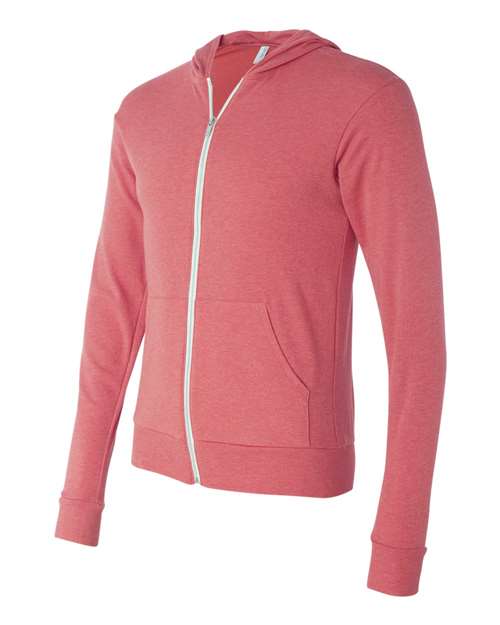 Triblend Lightweight Full-Zip Hooded Long Sleeve Tee | USA Decoration