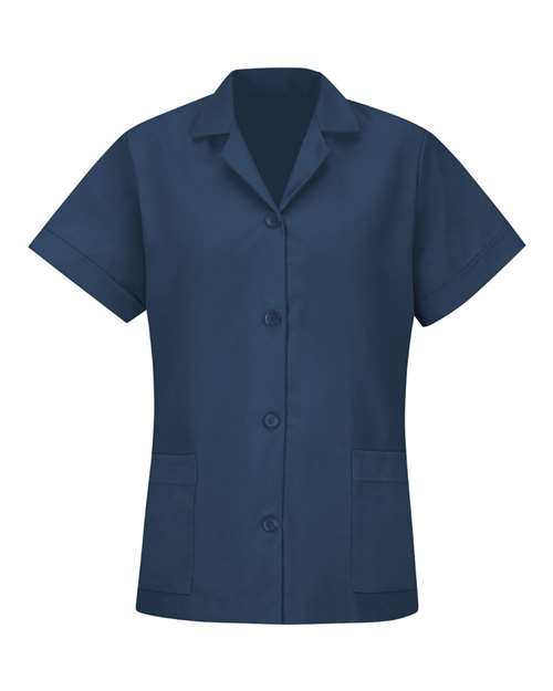 Women's Loose Fit Short Sleeve Button Smock | USA Decoration