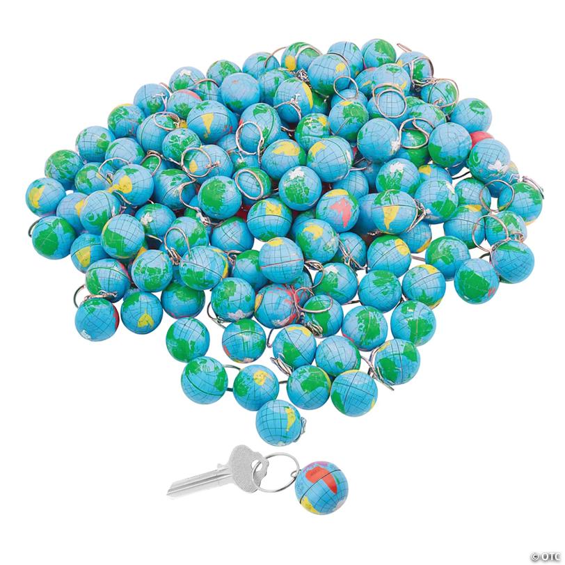 3/4" Bulk 144 Pc. Earth Globe Blue Metal Keychains