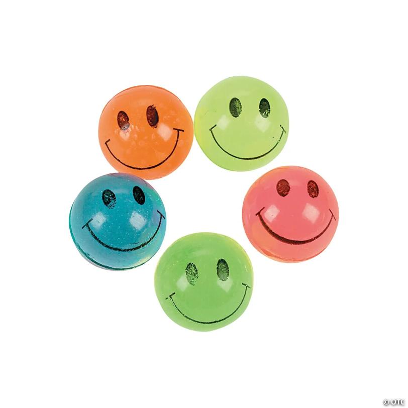 3/4" Bulk 144 Pc. Mini Neon Smile Face Rubber Bouncy Balls