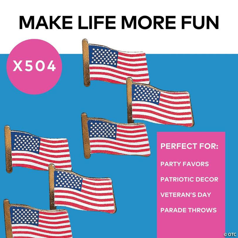 3/4" Bulk 504 Pc. Small Patriotic USA Flag Gold Metal Clutch Pins
