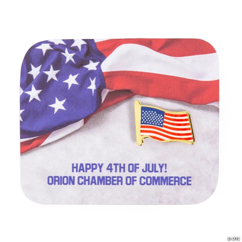 3/4" Bulk 72 Pc. Personalized USA Flag Pins with Card