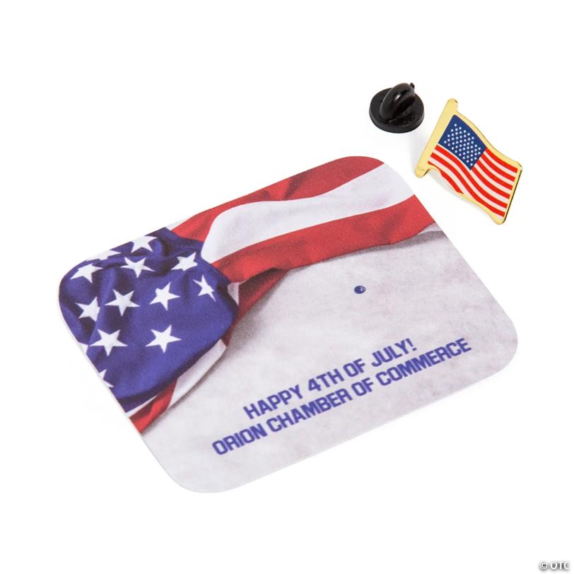 3/4" Bulk 72 Pc. Personalized USA Flag Pins with Card