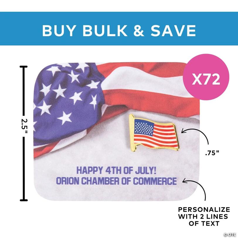 3/4" Bulk 72 Pc. Personalized USA Flag Pins with Card