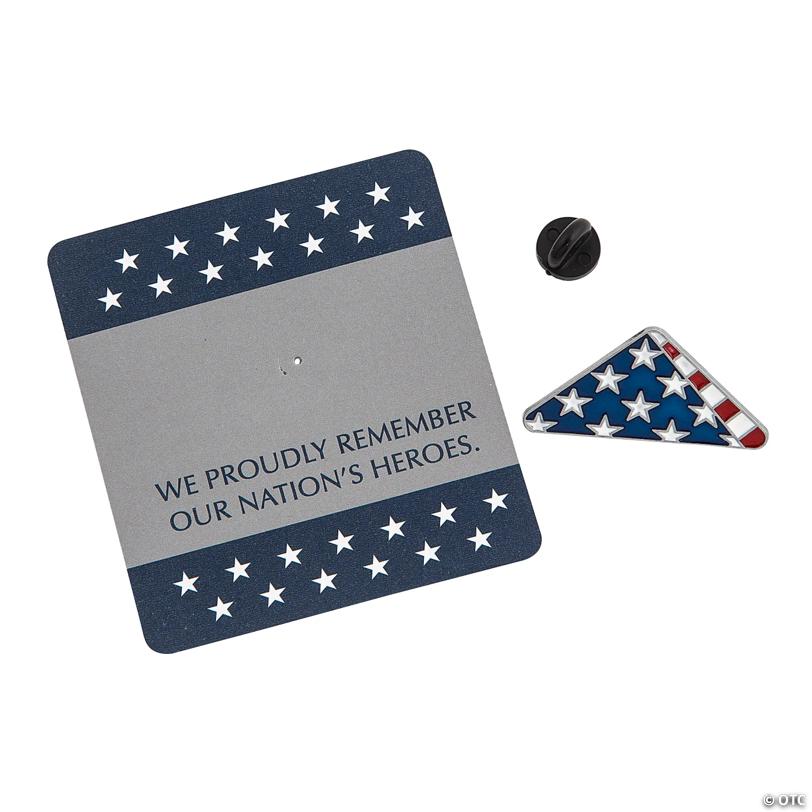 3/4" Patriotic Folded American Flag Metal Pins with Card - 12 Pc.