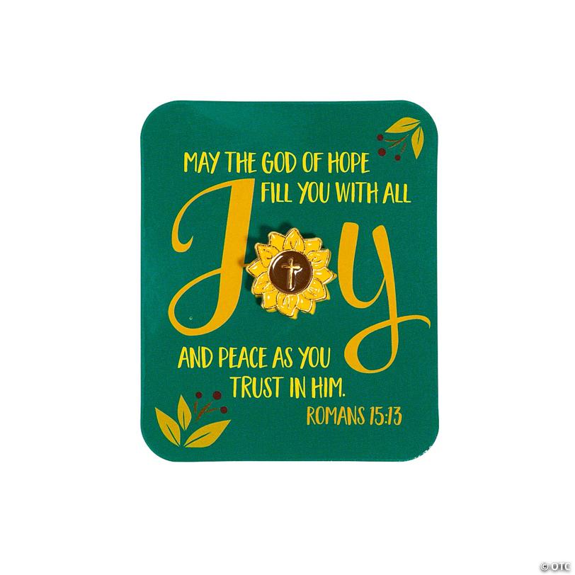 3/4" Religious Sunflower Pins with Romans 15:13 Card – 12 Pc.