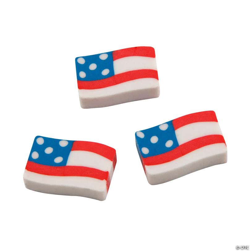 3/4" x 1/2" Bulk 144 Pc. Mini Patriotic USA Flag Rubber Erasers