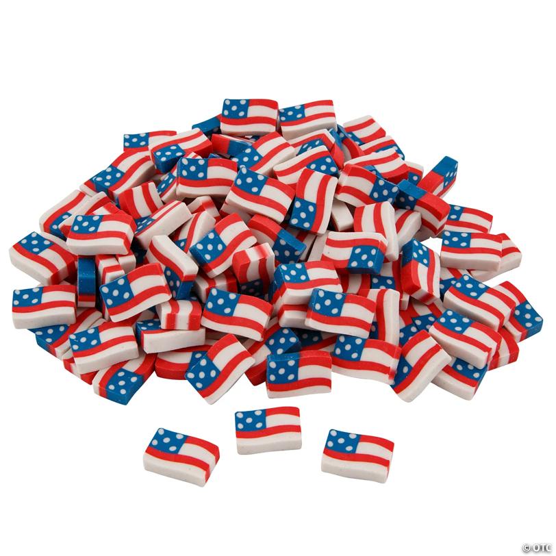 3/4" x 1/2" Bulk 144 Pc. Mini Patriotic USA Flag Rubber Erasers