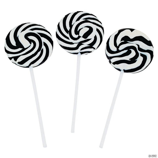 3/4" x 4 1/2" Black and White Swirl Round Lollipops - 24 Pc.