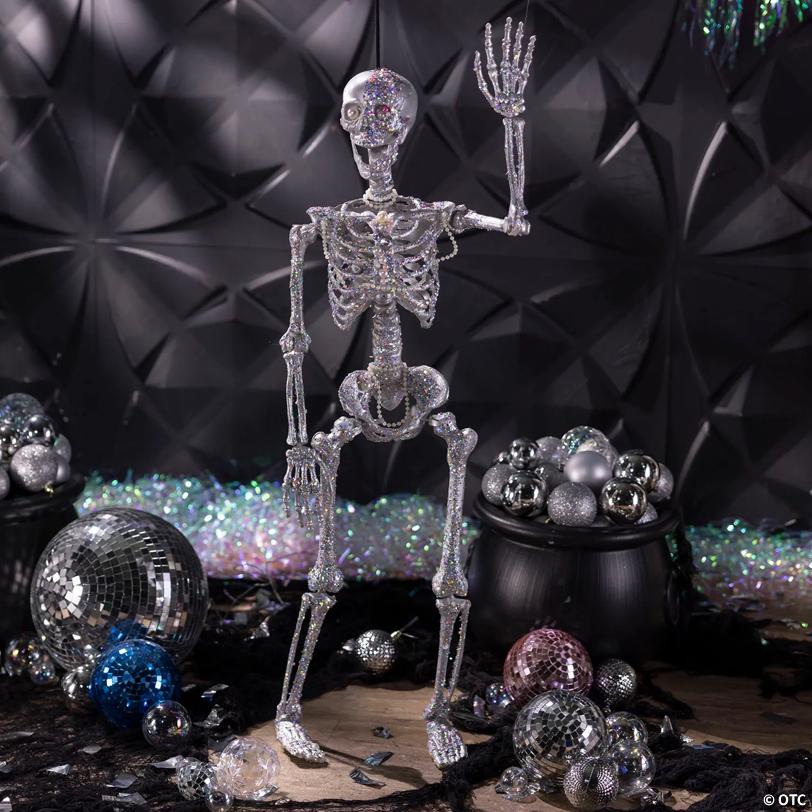 35 1/2" Hanging Silver Skeleton with Multicolor Jewelry Halloween Decoration