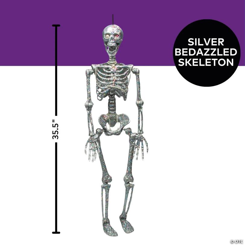 35 1/2" Hanging Silver Skeleton with Multicolor Jewelry Halloween Decoration