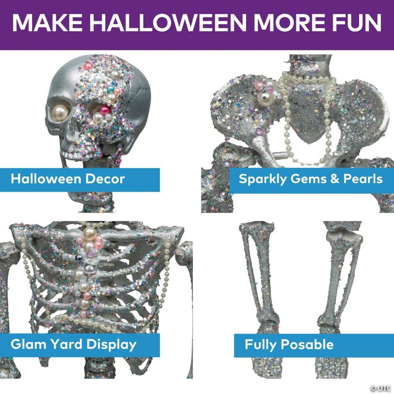 35 1/2" Hanging Silver Skeleton with Multicolor Jewelry Halloween Decoration