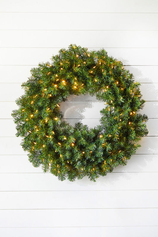 36" Norway Pine Wreath with 150 Warm White LED Lights Full UL-Listed Pre-Lit Holiday Greenery