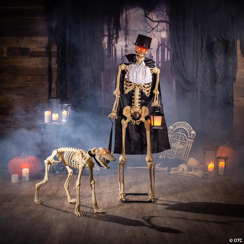 36 1/2" x 62 1/4" Animated Skeleton & Dog Halloween Decorations