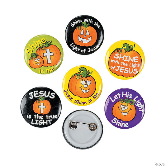 1" Bulk 48 Pc. Mini Christian Pumpkin Glow-in-the-Dark Metal Buttons | USA Decoration®