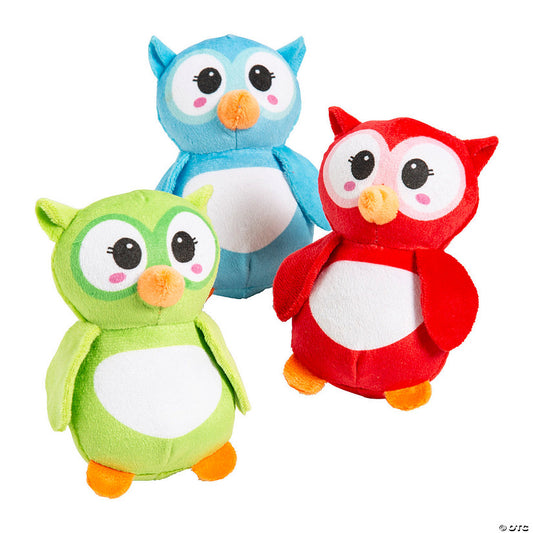 Per Dozen: 4 1/2" Embroidered Green, Red & Blue Stuffed Owls - 12 Pc. | USA Decoration®
