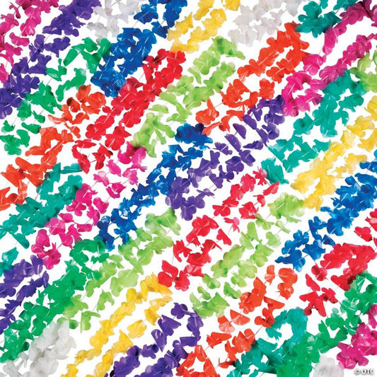 36" Bulk 100 Pc. Bright Color Neon Luau Party Plastic Lei Assortment | USA Decoration®