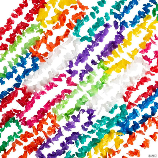 36" Mega Bulk 200 Pc. Bright Color Neon Luau Party Flower Plastic Lei Assortment | USA Decoration®