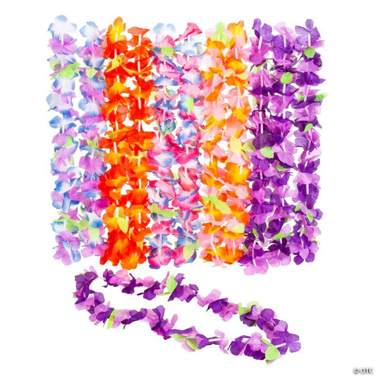 36" Multicolor Luau Ruffle Petal Flower Polyester Leis – 36 Pc. | USA Decoration®