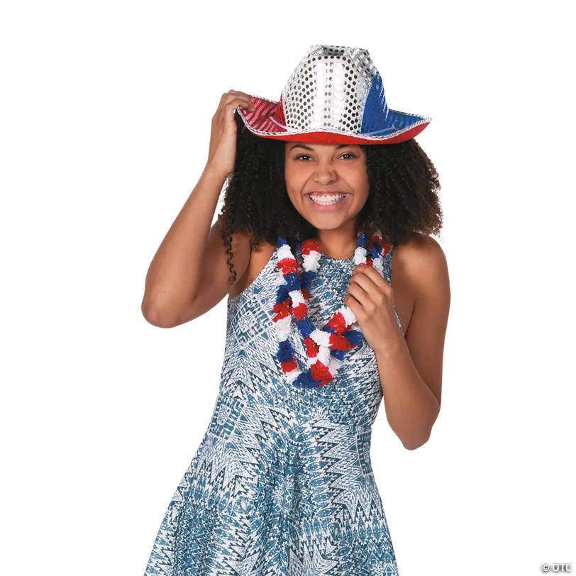36" Patriotic Tri-Color Red, White & Blue Plastic Leis – 12 Pc.