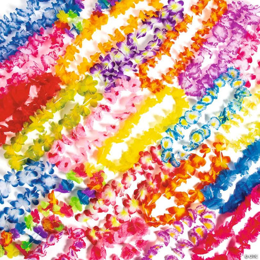 36" - 42" Bulk 50 Pc. Luau Party Polyester Lei Assortment | USA Decoration®