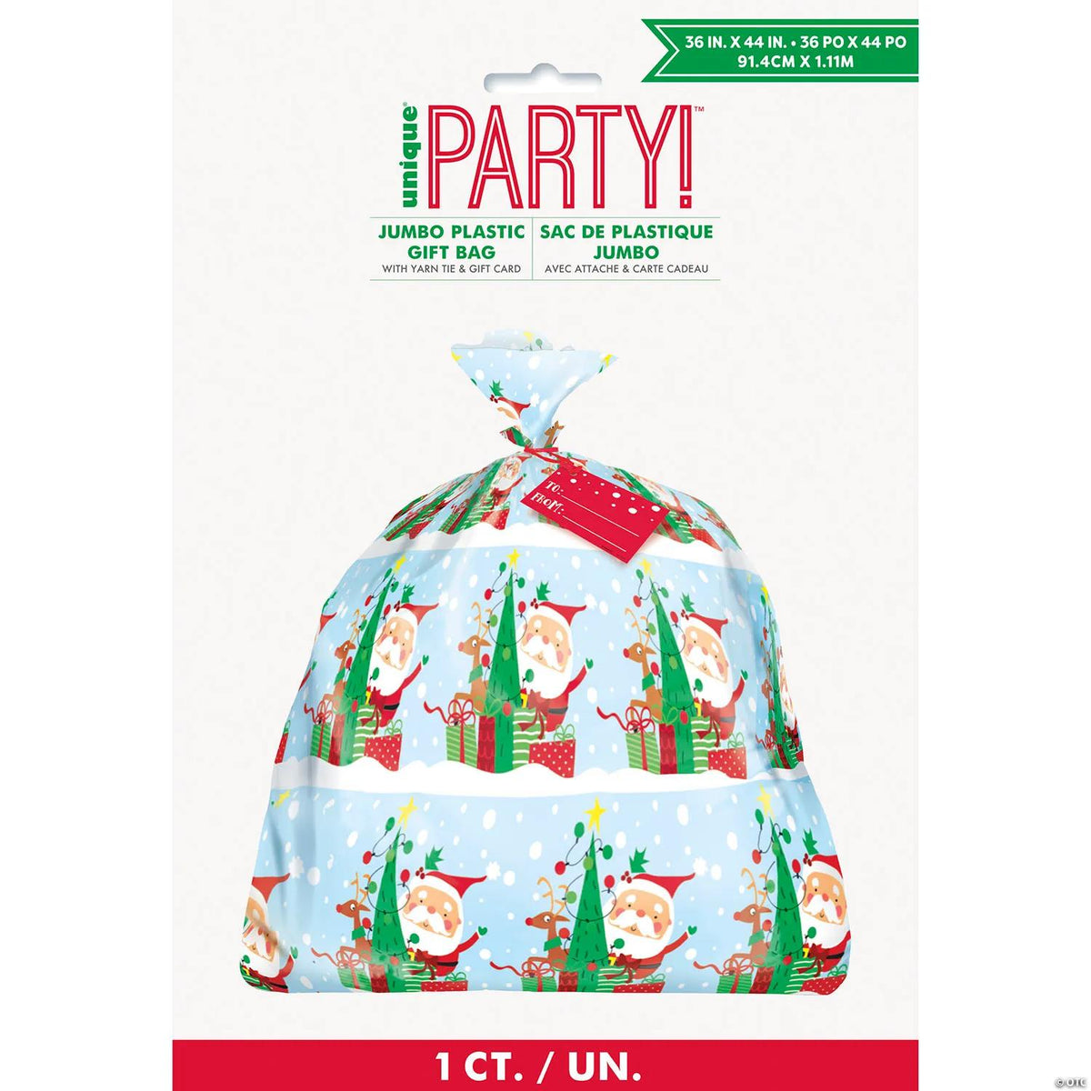 36" x 44" Jumbo Colorful Santa Cellophane Gift Bag with Tag