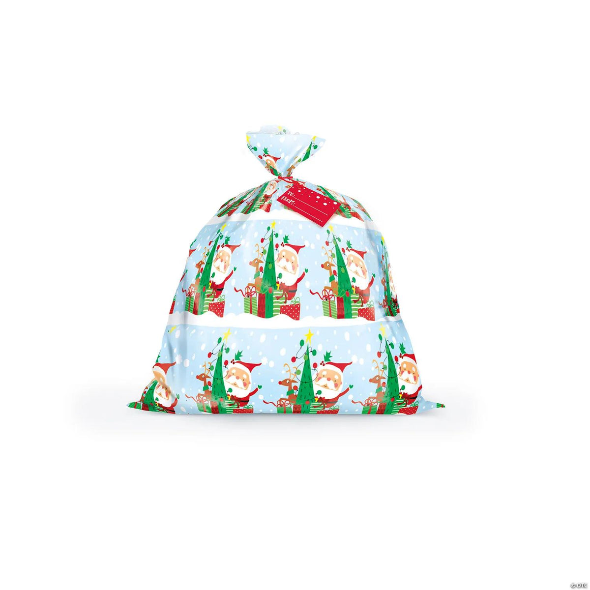 Jumbo colorful Santa cellophane Christmas gift bag with tag