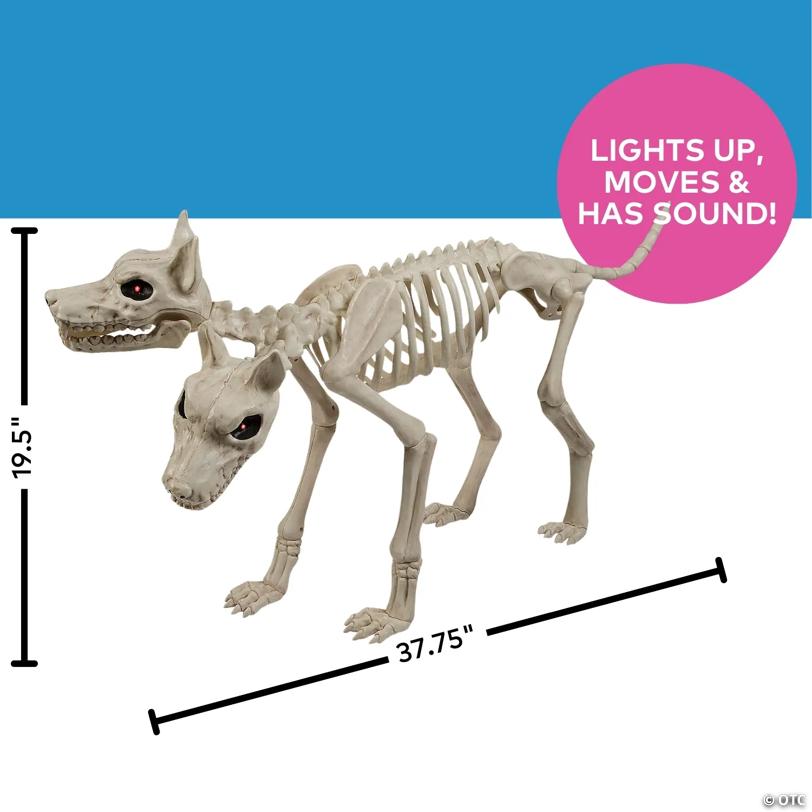 37 3/4" Animated Two-Headed Doberman Dog Skeleton Halloween Decoration