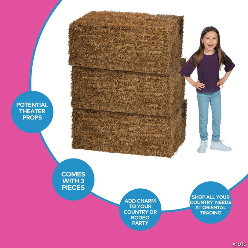 38 1/2" x 15 1/2" Bulk 3 Pc. Collapsible Plastic Faux Hay Bales