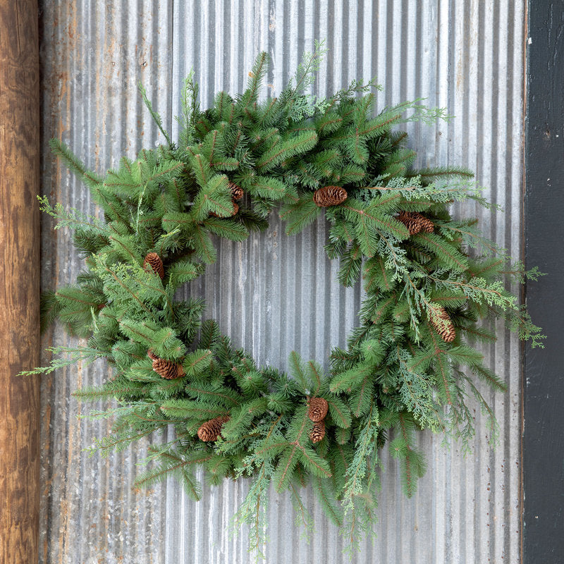 39" Pre-Lit Christmas Wreath hanging on a front door