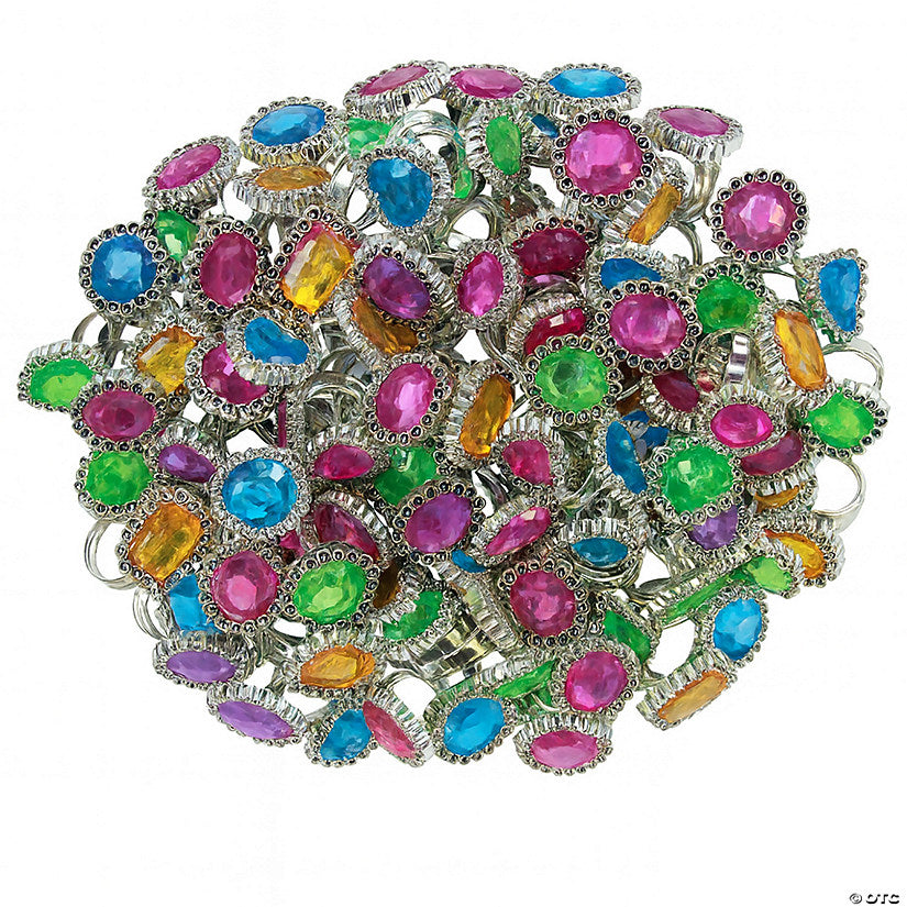 1" Bulk 72 Pc. Purple, Blue, Green Yellow Colorful Plastic Rhinestone Rings | USA Decoration®