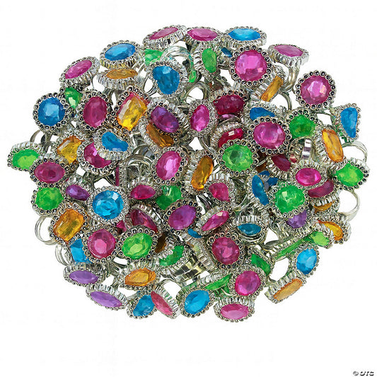 1" Bulk 72 Pc. Purple, Blue, Green Yellow Colorful Plastic Rhinestone Rings | USA Decoration®