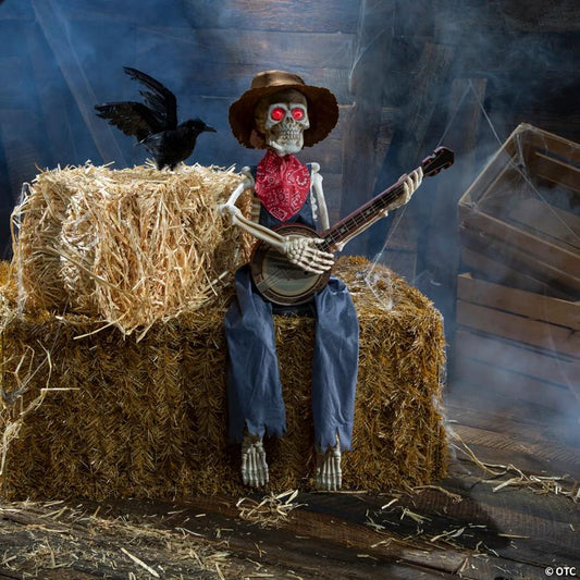 39" Skeleton Playing Banjo Animated Halloween Decoration