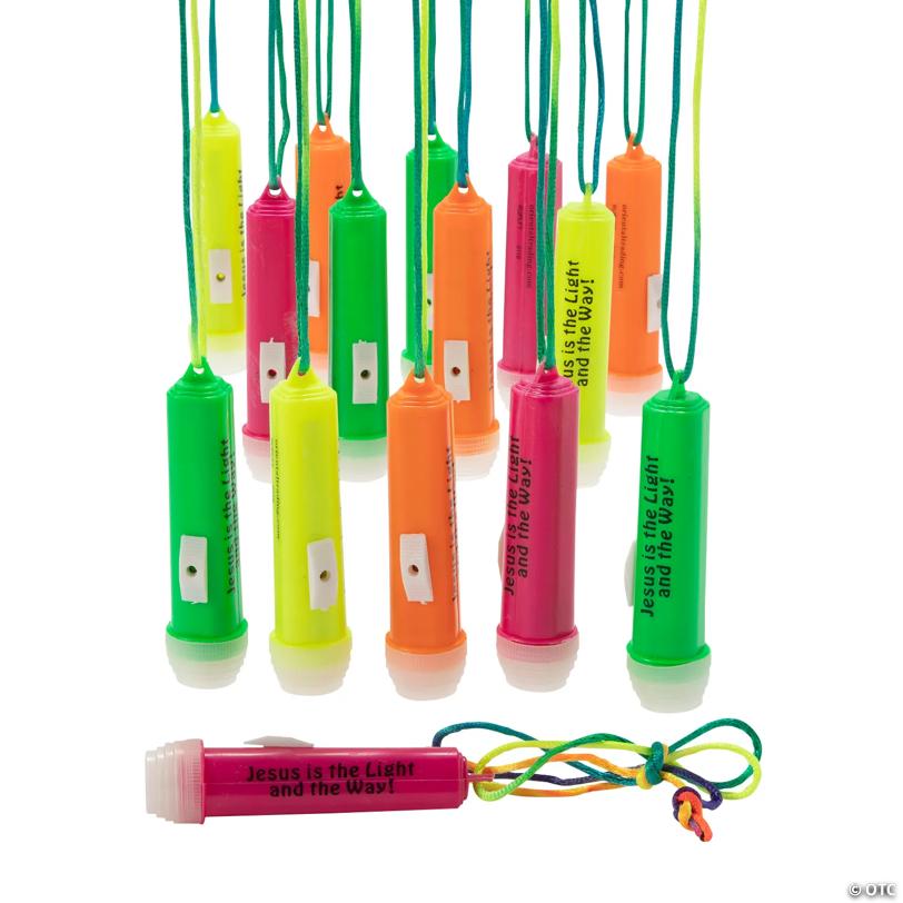 3 1/2" Bulk 48 Pc. Jesus is the Light Mini Flashlights on a Rope