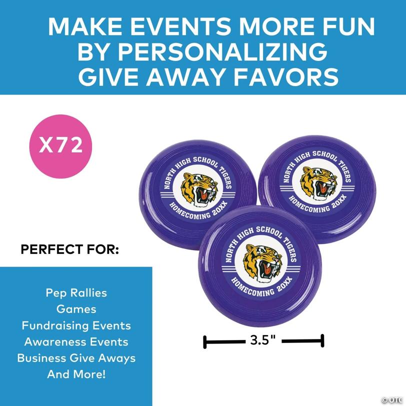 3 1/2" Bulk 72 Pc. Personalized Custom Photo Mini Purple Team Spirit Flying Discs