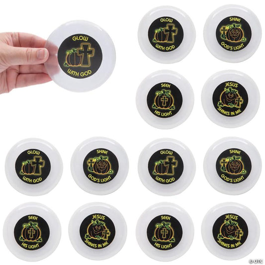 3 1/2" Halloween Christian Pumpkin Glow-in-the-Dark Plastic Flying Discs – 12 Pc.