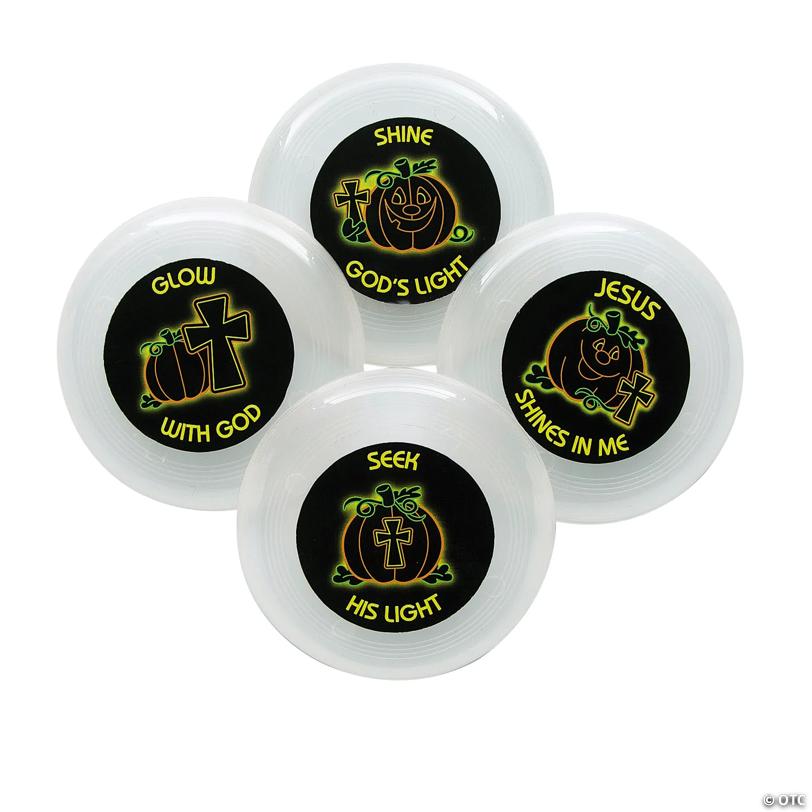 3 1/2" Halloween Christian Pumpkin Glow-in-the-Dark Plastic Flying Discs – 12 Pc.