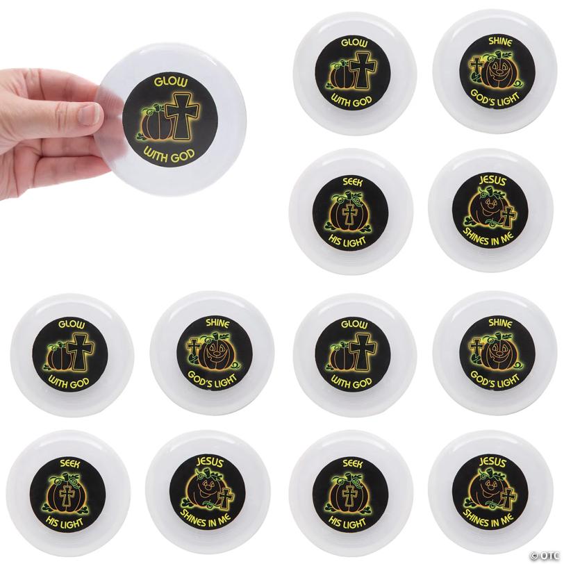 3 1/2" Halloween Christian Pumpkin Glow-in-the-Dark Plastic Flying Discs – 12 Pc.