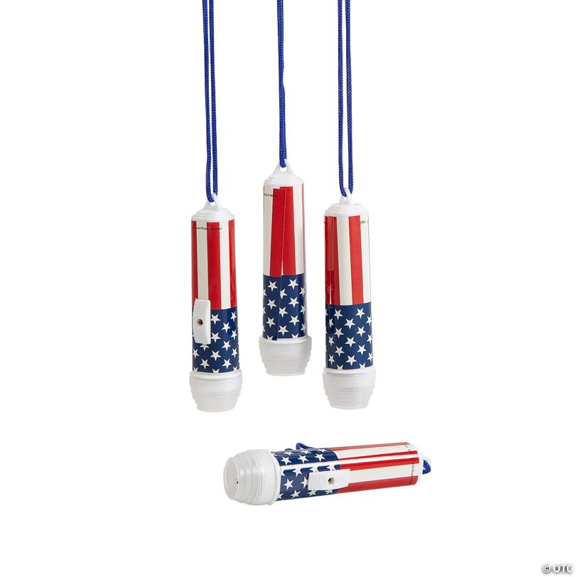 3 1/2" Mini Patriotic Plastic Flashlights on a Rope - 12 Pc.