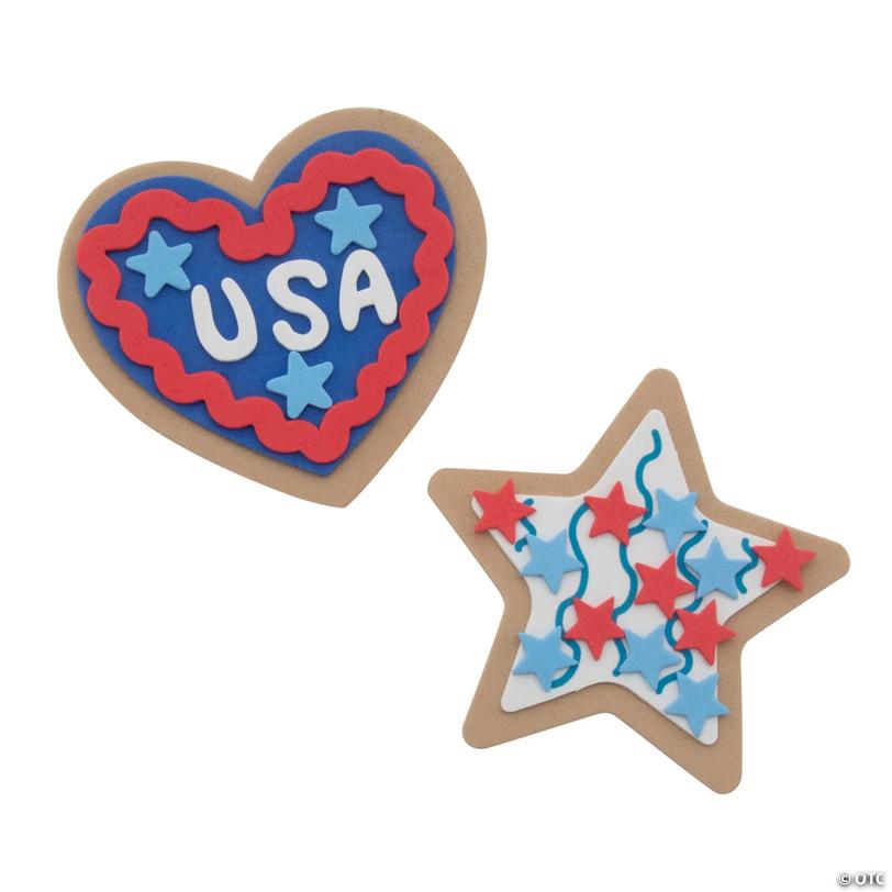 3 1/2" - 3 3/4" 4th of July Star and Heart Cookie Magnet Craft Kit - Makes 12