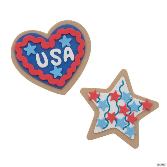 3 1/2" - 3 3/4" 4th of July Star and Heart Cookie Magnet Craft Kit - Makes 12