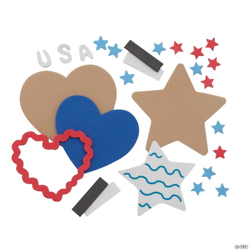 3 1/2" - 3 3/4" 4th of July Star and Heart Cookie Magnet Craft Kit - Makes 12