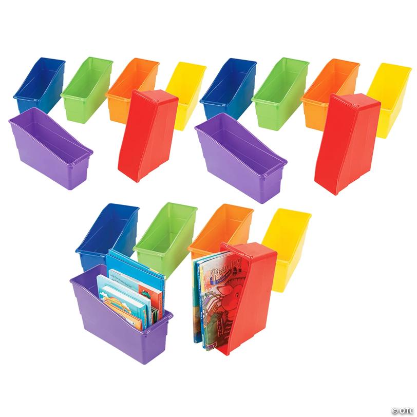 3 1/2" x 10 1/2" Bulk 18 Pc. Colorful Classroom Storage Plastic Book Bins